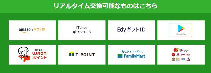 オリコカードザポイントのリアルタイム交換可能な商品