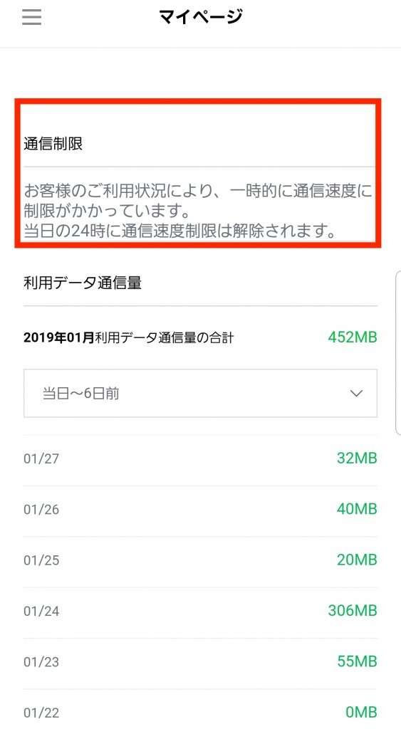 LINEモバイル通信制限