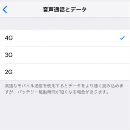 iPhone「音声通話とデータ」設定画面